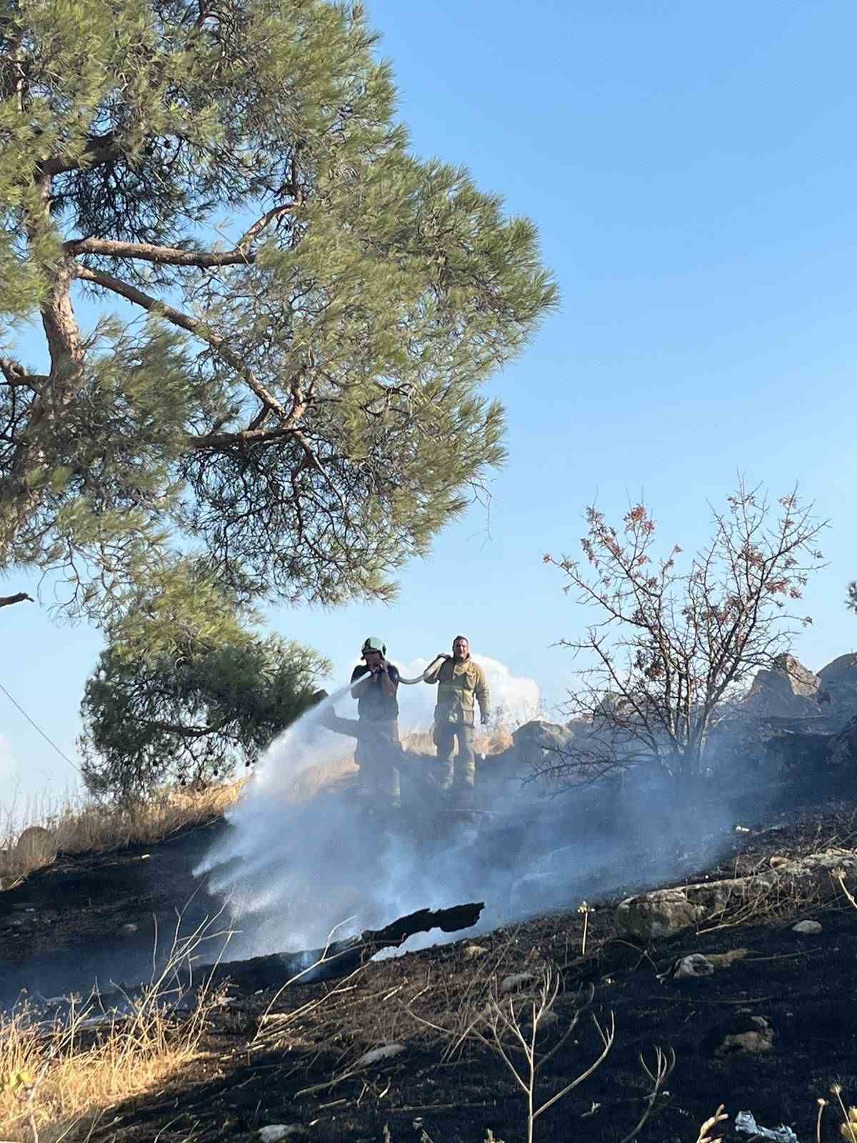 Balıkesir&rsquo;in &Ccedil;amlık mevkiinde &ccedil;ıkan arazi yangını s&ouml;nd&uuml;r&uuml;ld&uuml;
