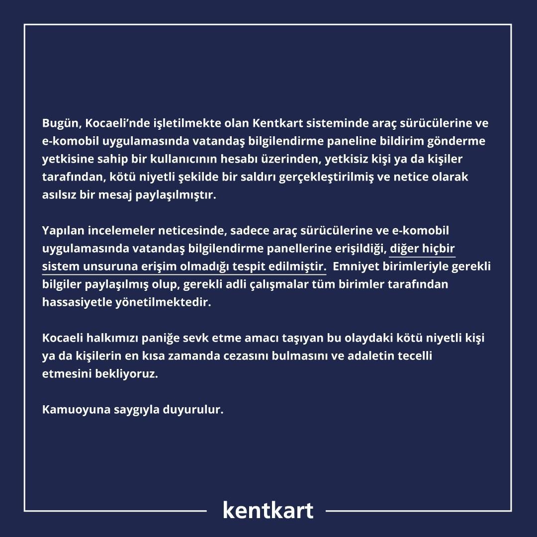 Kentkart’tan toplu taşımaya gelen "canlı bomba" ihbarına ilişkin açıklama