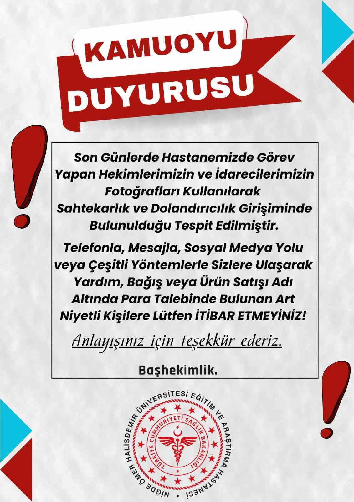 Niğde’de dolandırıcılık girişimi uyarısı