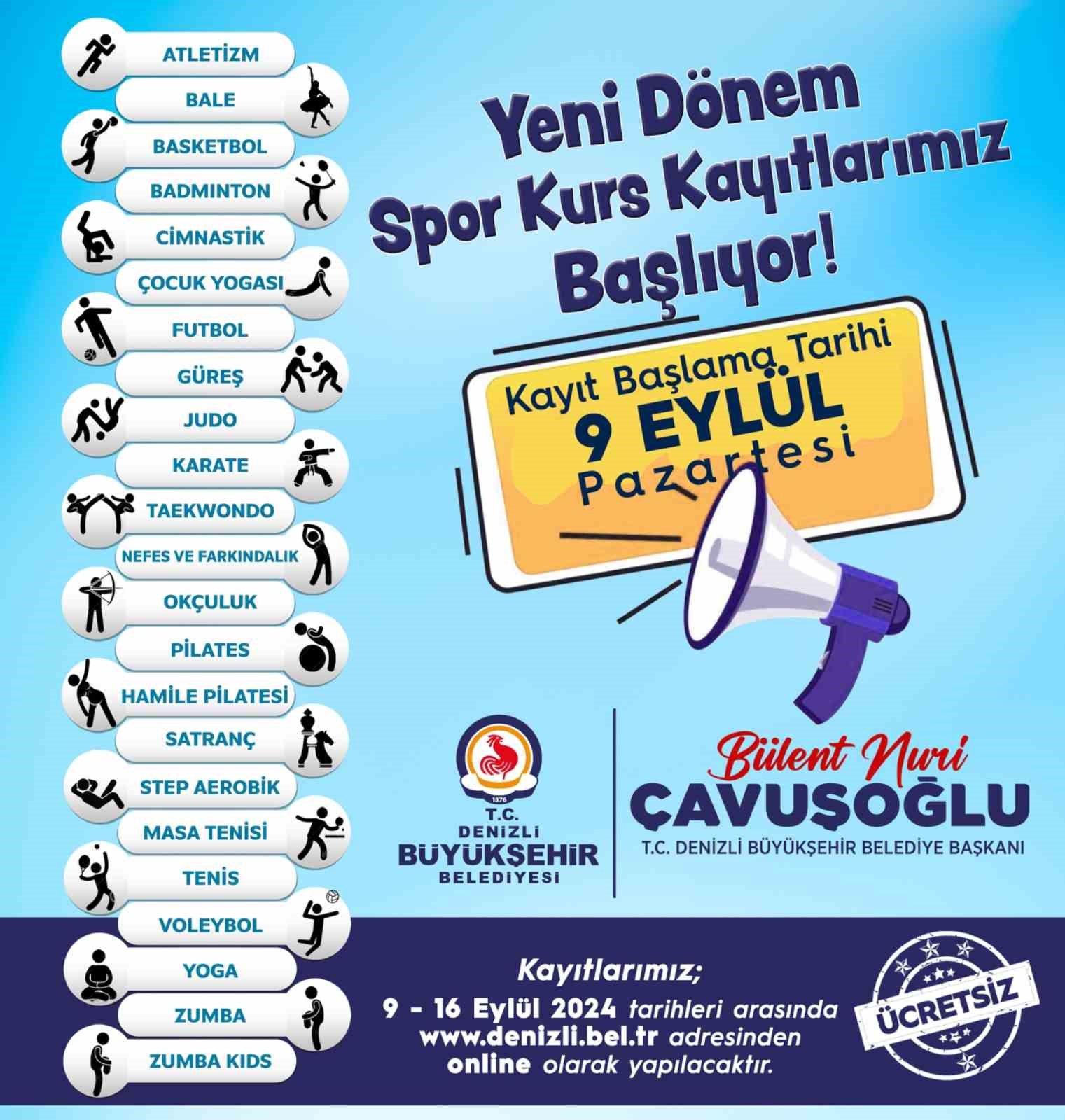 Denizli&rsquo;de yeni d&ouml;nem spor kurs kayıtları 9 Eyl&uuml;l&rsquo;de başlıyor
