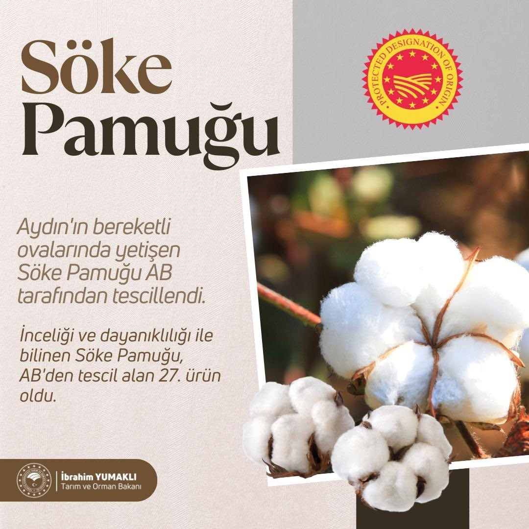 Bakan Yumaklı: &quot;AB’den coğrafi işaret tescili alan Söke Pamuğu’yla tescilli ürün sayımız 27’ye yükseldi&quot;