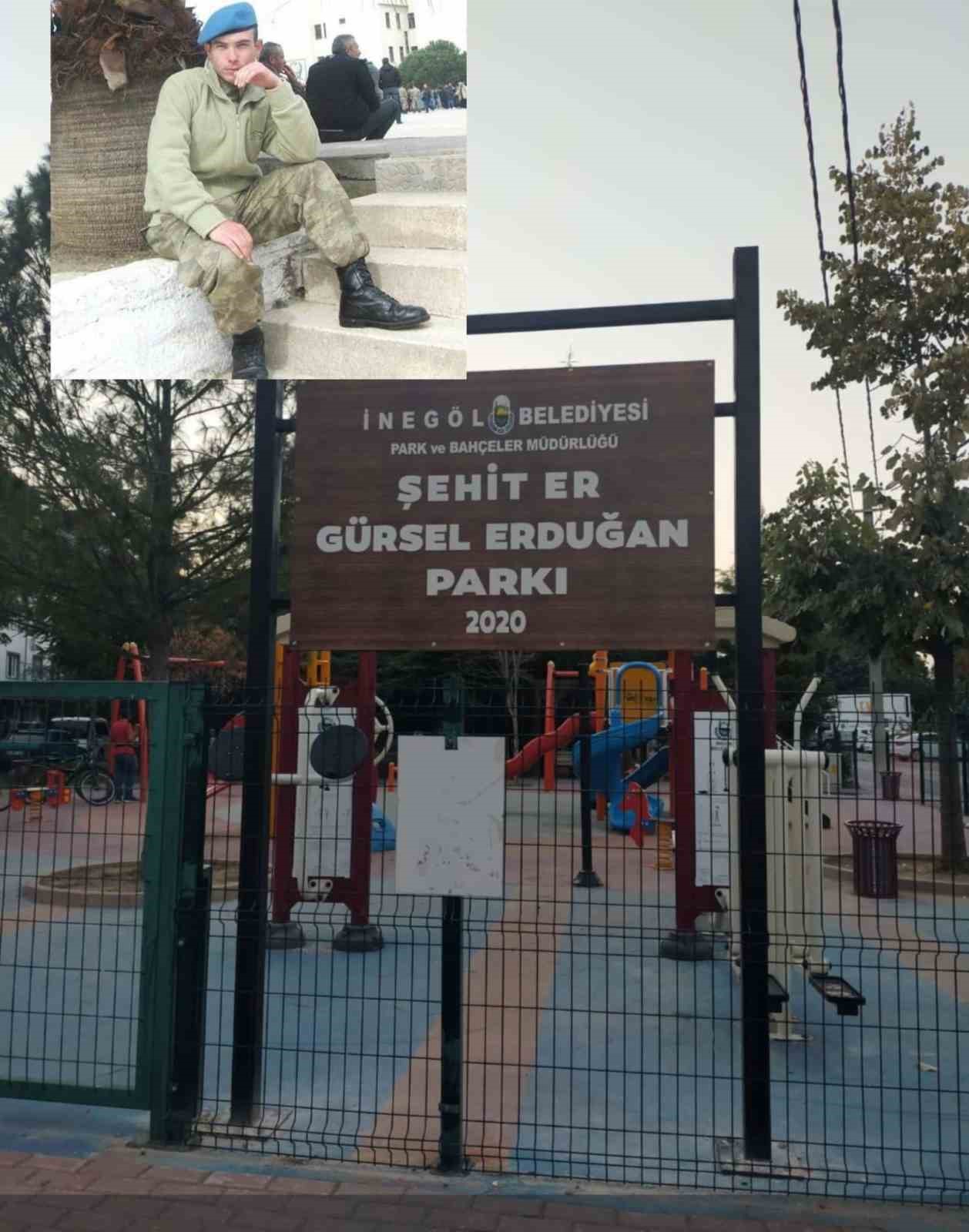 Alacalı şehittin isimi İneg&ouml;l&rsquo;deki parkta yaşatılıyor

