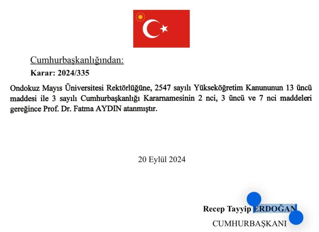 OMÜ Rektörü Prof. Dr. Fatma Aydın oldu
