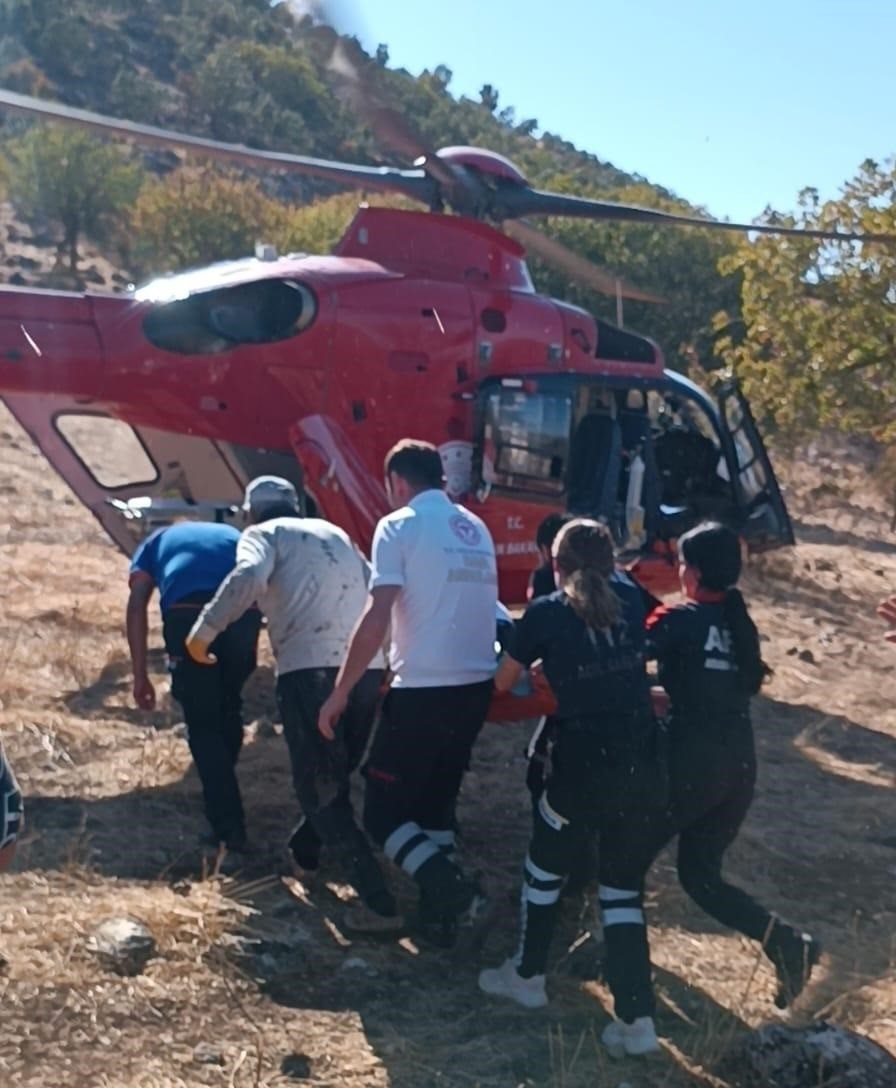 Meyve toplarken ağaçtan düştü, ambulans helikopterle hastaneye sevk edildi