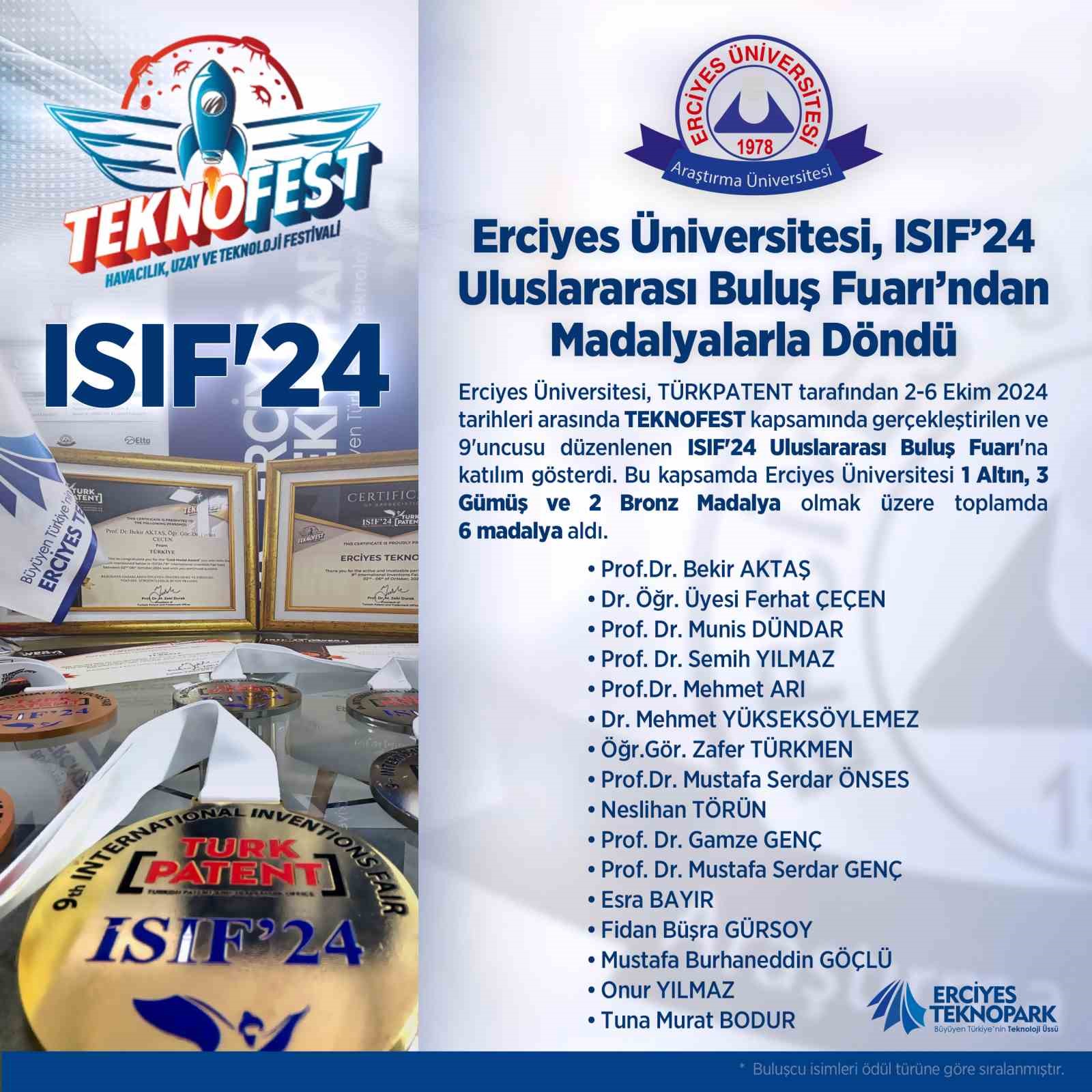 ER&Uuml;; ISIF&rsquo;24 Uluslararası Buluş Fuarı&rsquo;ndan 6 madalya ile d&ouml;nd&uuml;
