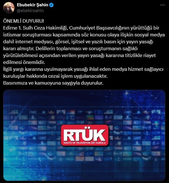 Edirne’de çocuk tacizi soruşturmasında şahıs tutuklandı: RTÜK’ten yayın yasağı kararı alındı