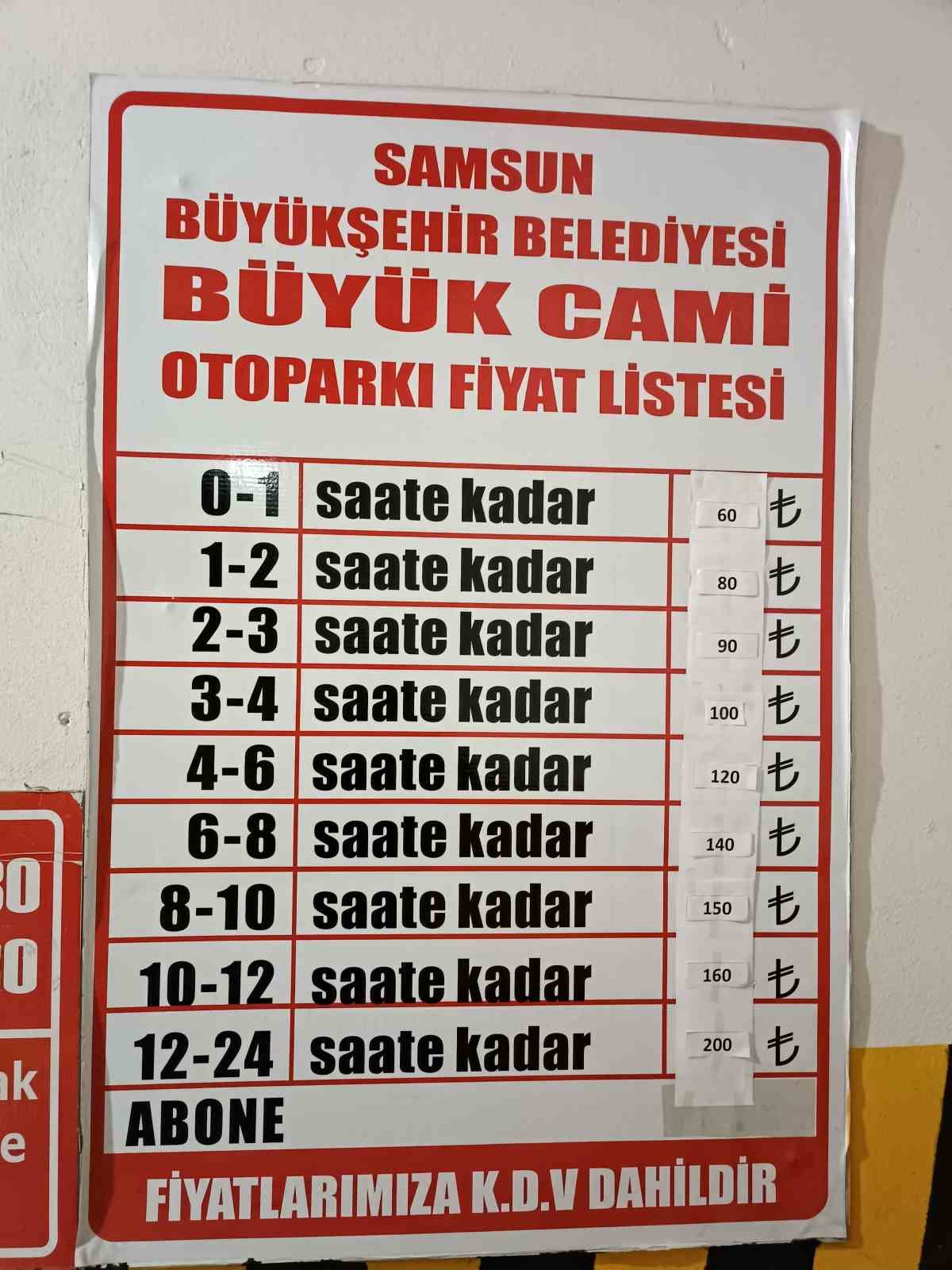Samsun&rsquo;da otopark fiyat tarifeleri g&uuml;ncellendi

