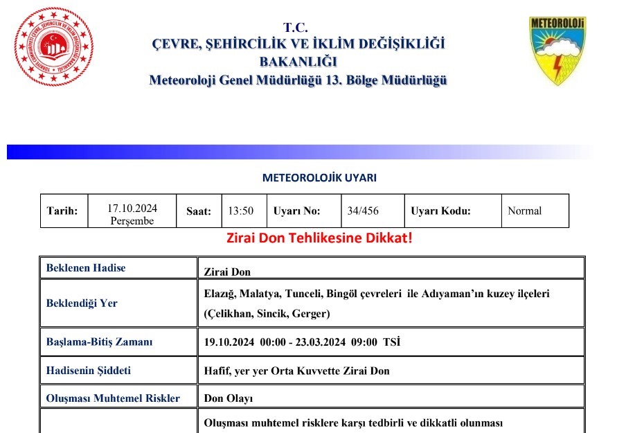 Meteorolojiden zirai don uyarısı