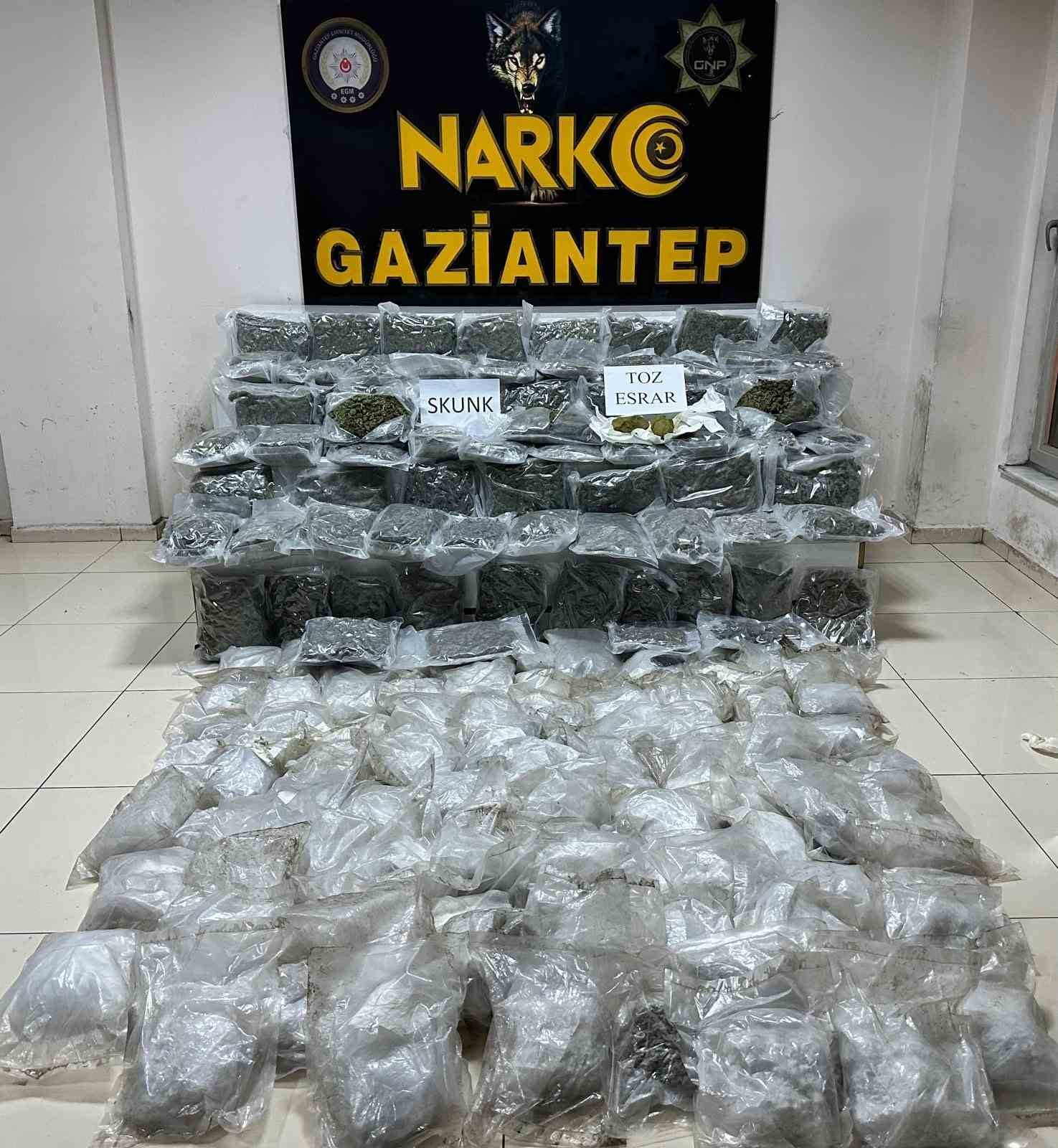 Gaziantep’te 123 kilo skunk ve metamfetamin ele geçirildi: 4 tutuklama
