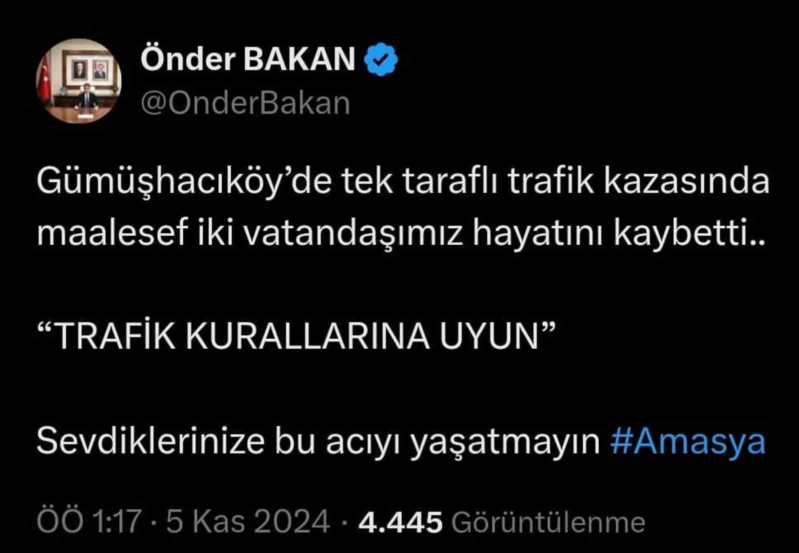 Amasya’da alkollü sürücünün kullandığı otomobil ağaca çarparak parçalandı: 2 ölü, 2 yaralı
