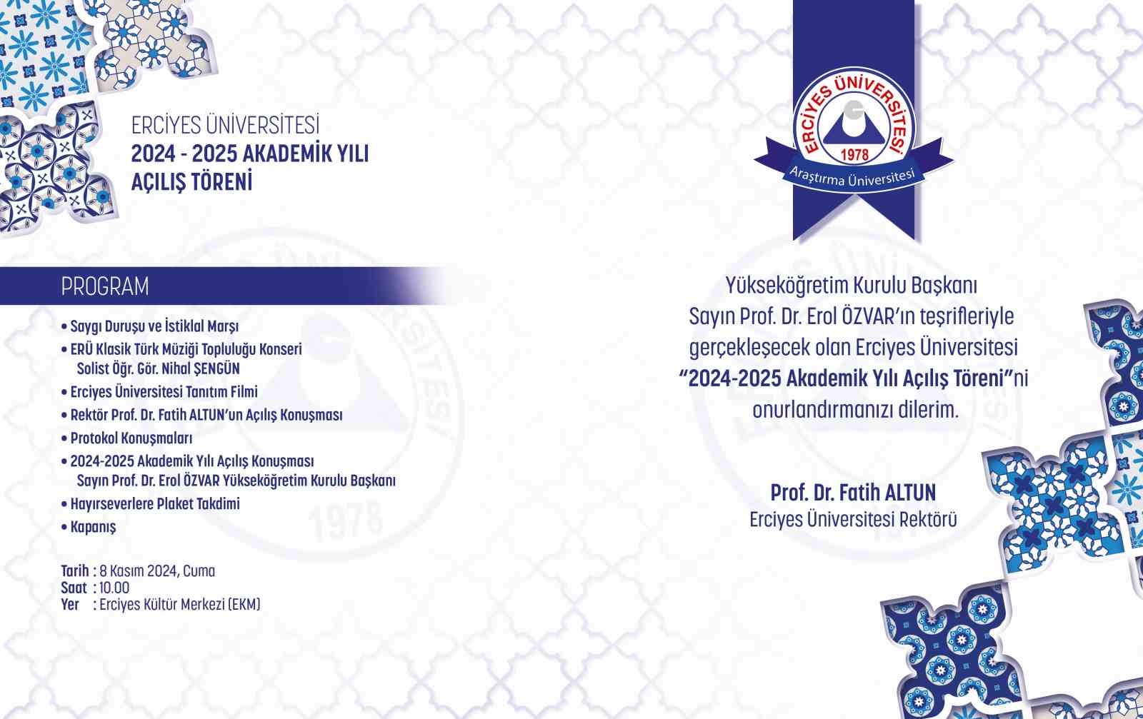 YÖK Başkanı Prof. Dr. Özvar, ERÜ’nün davetlisi olarak Kayseri’ye geliyor