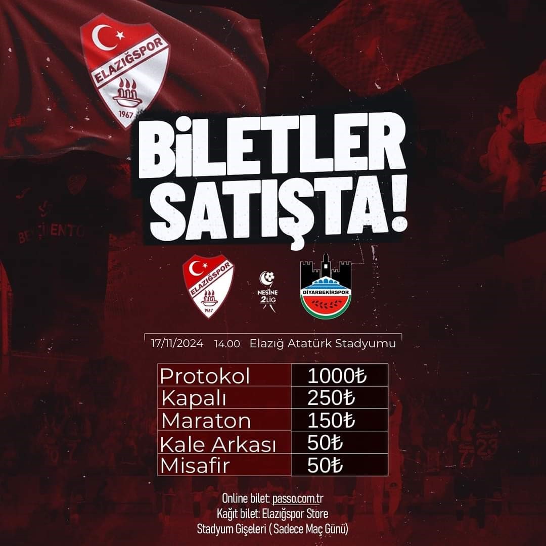 Elazığspor - Diyarbekirspor maçı biletleri satışta
