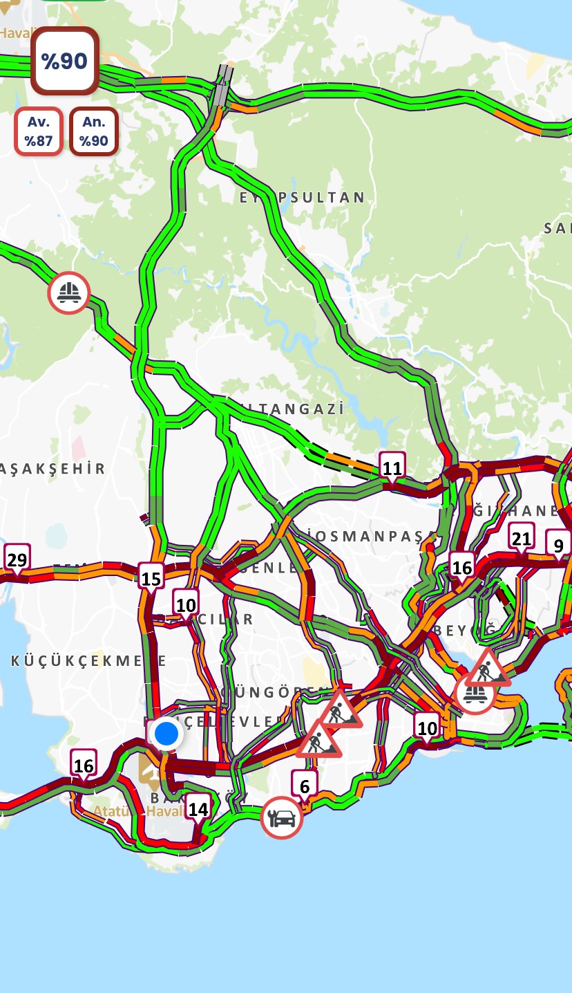 İstanbul’da trafik yoğunluğu yüzde 90’a ulaştı