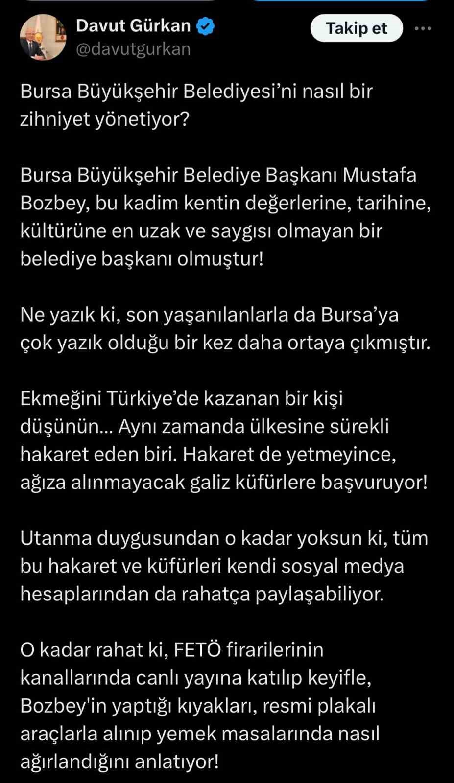 AK Parti Bursa İl Başkanı Gürkan’dan Büyükşehir Belediyesi’ne eleştiri
