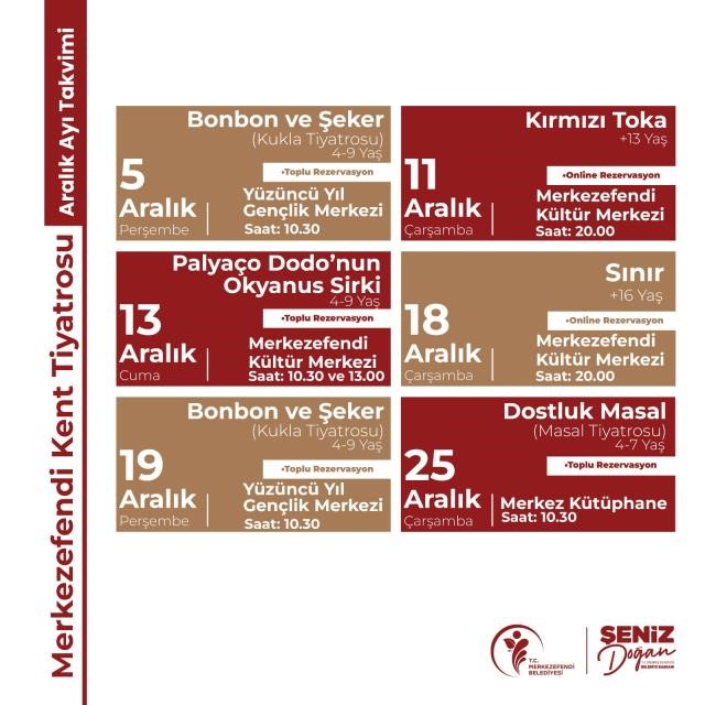 Merkezefendi Kent Tiyatrosu Aralık ayı takvimi a&ccedil;ıklandı
