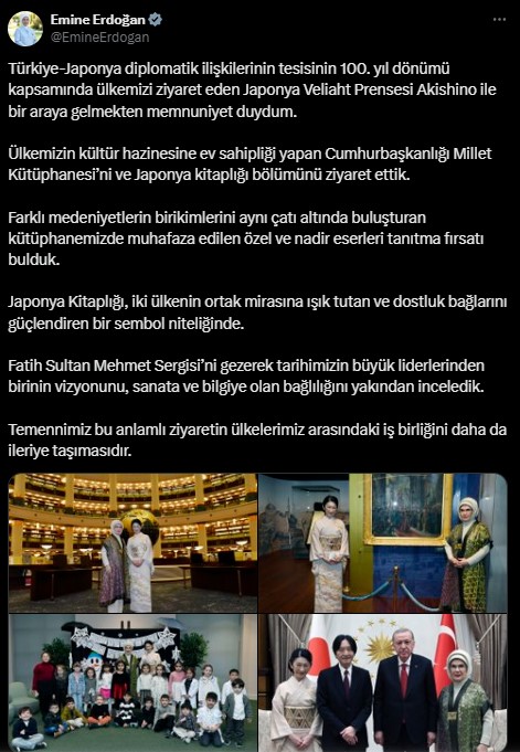 Emine Erdoğan’dan Japonya Veliaht Prensesi Akishino ile görüşmesine ilişkin paylaşım: