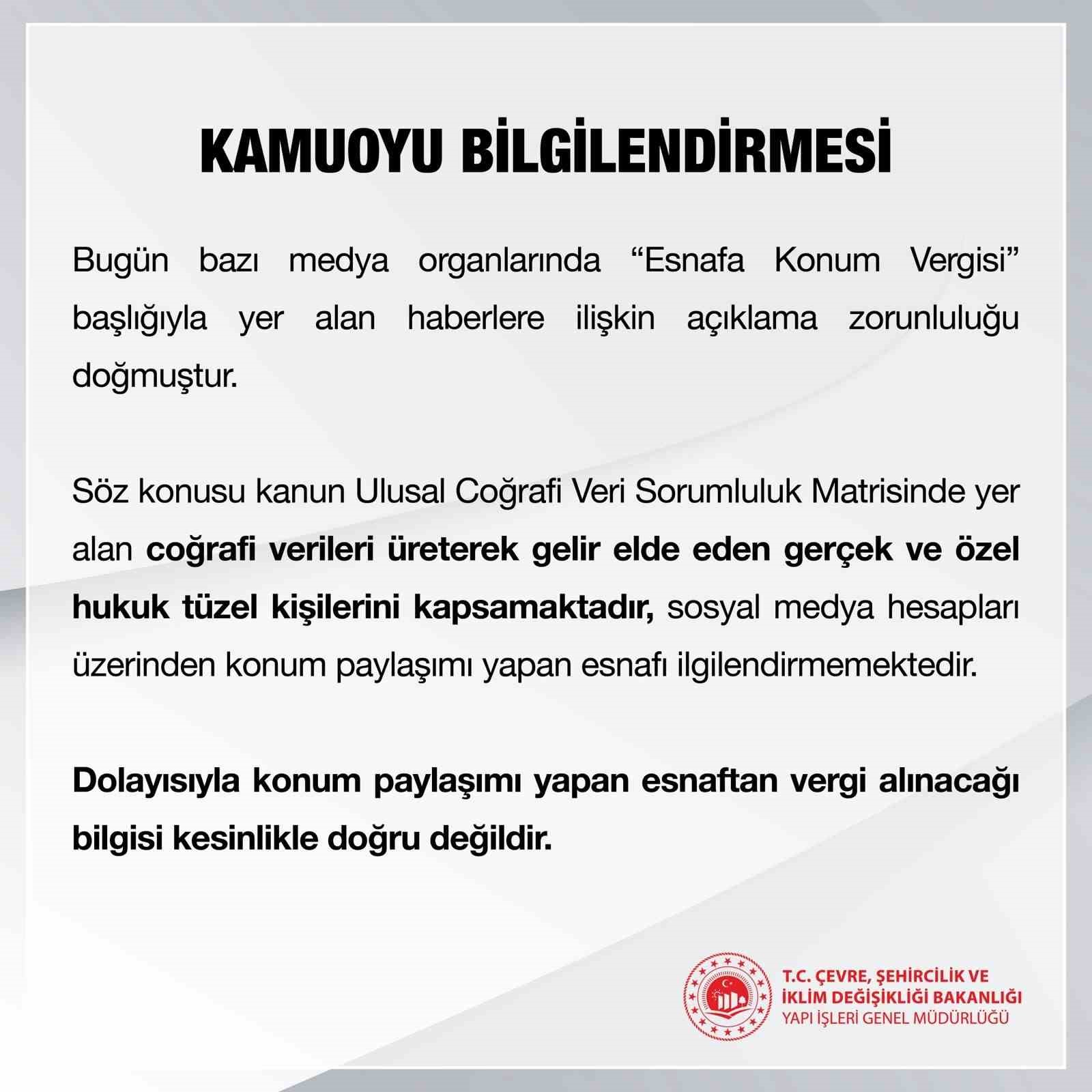 Çevre, Şehircilik ve İklim Değişikliği Bakanlığından "konum vergisi" açıklaması