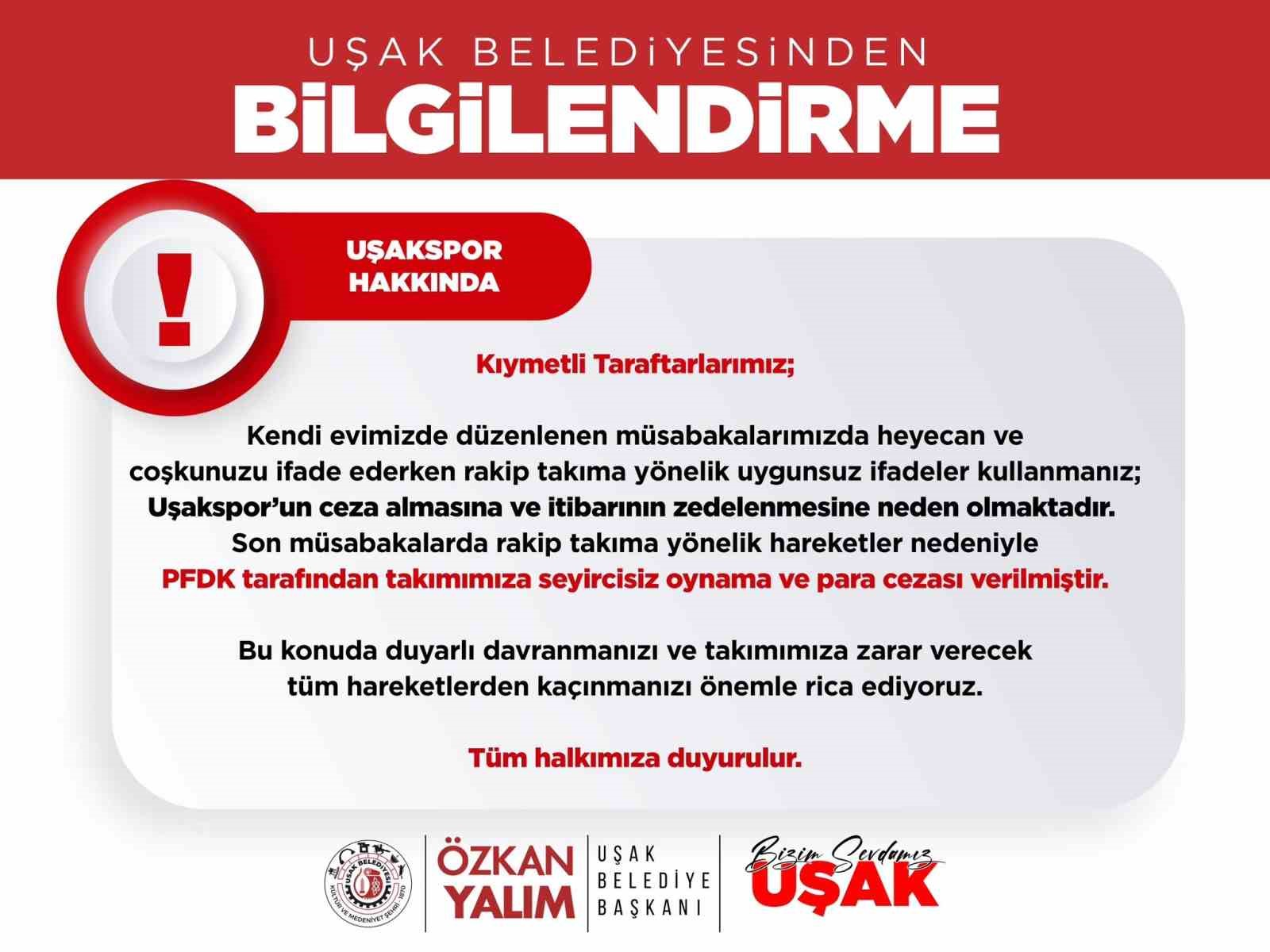 PFDK’dan Uşakspor’a ceza