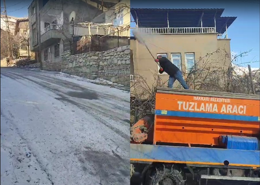 Hakkari’de yollar buz kesti, tuzlama çalışması başlatıldı