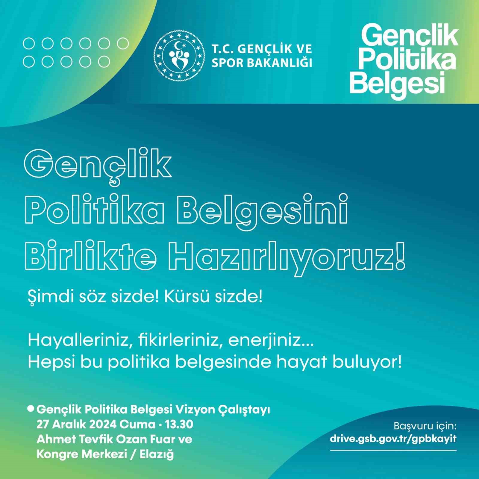 Elazığ’da ‘Gençlik Politika Belgesi Vizyon Çalıştayı’ gerçekleşecek
