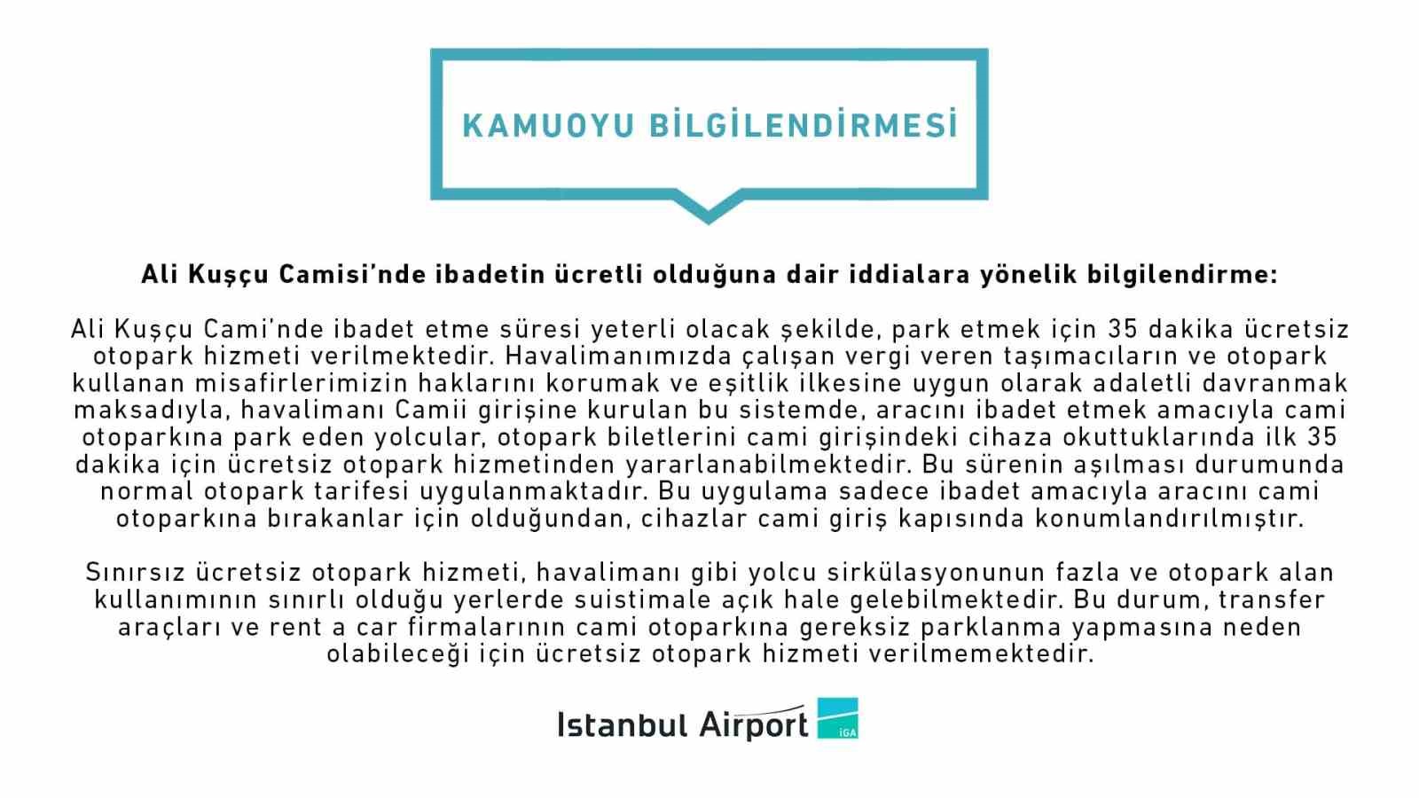 İGA’dan Ali Kuşçu Camii’nde "ücretli ibadet" iddiasına yalanlama