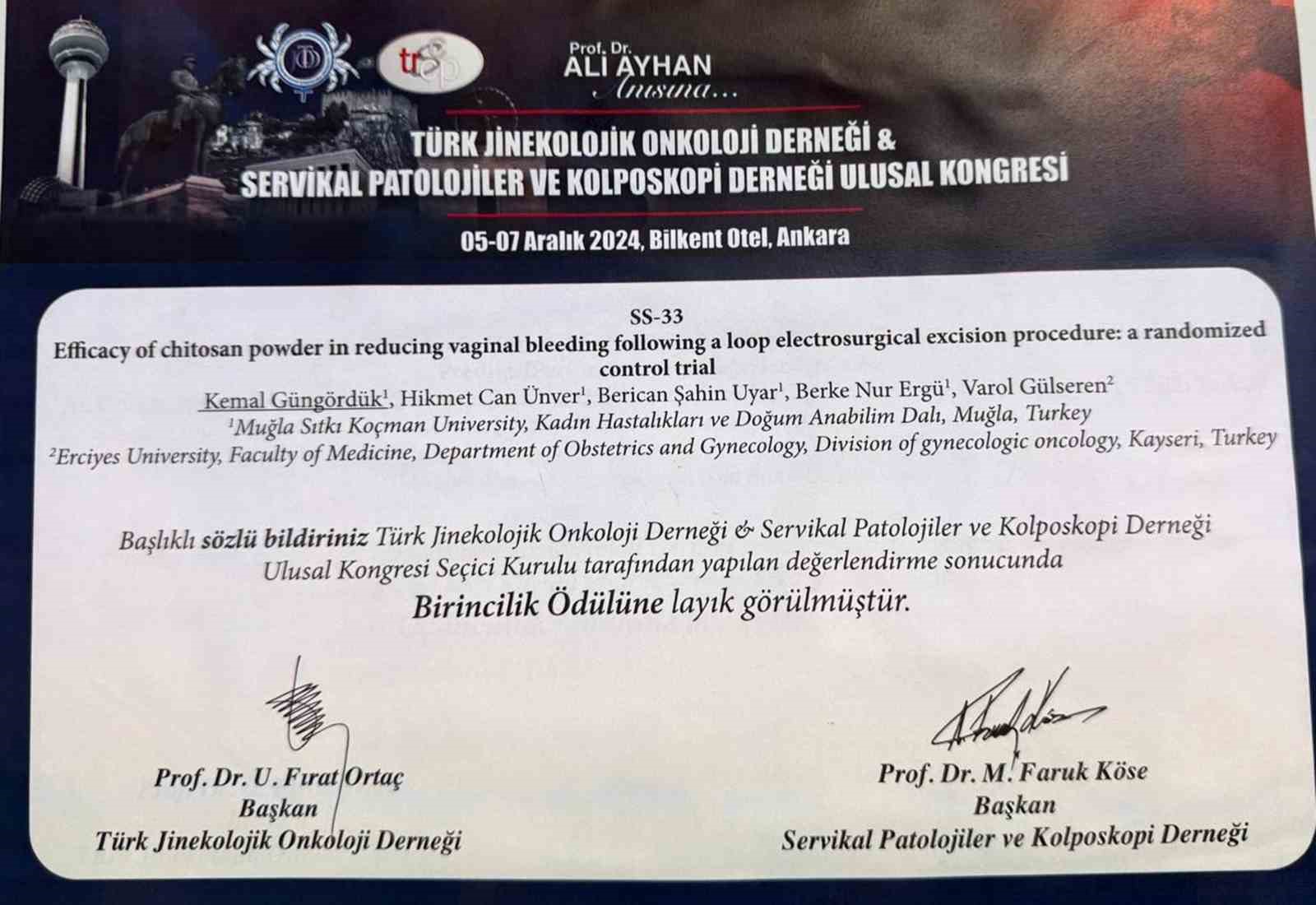 Muğla EAH doktorlarına Sözel Bildiri ödülü
