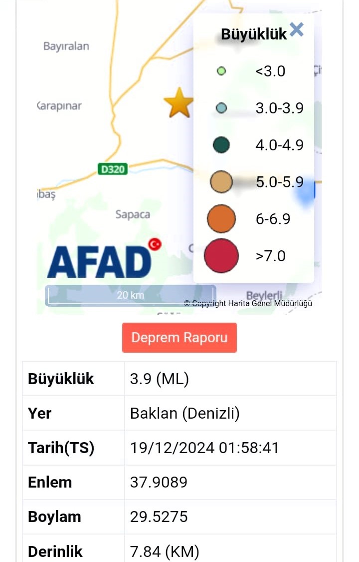 Denizli’de 3.9 şiddetinde deprem meydana geldi
