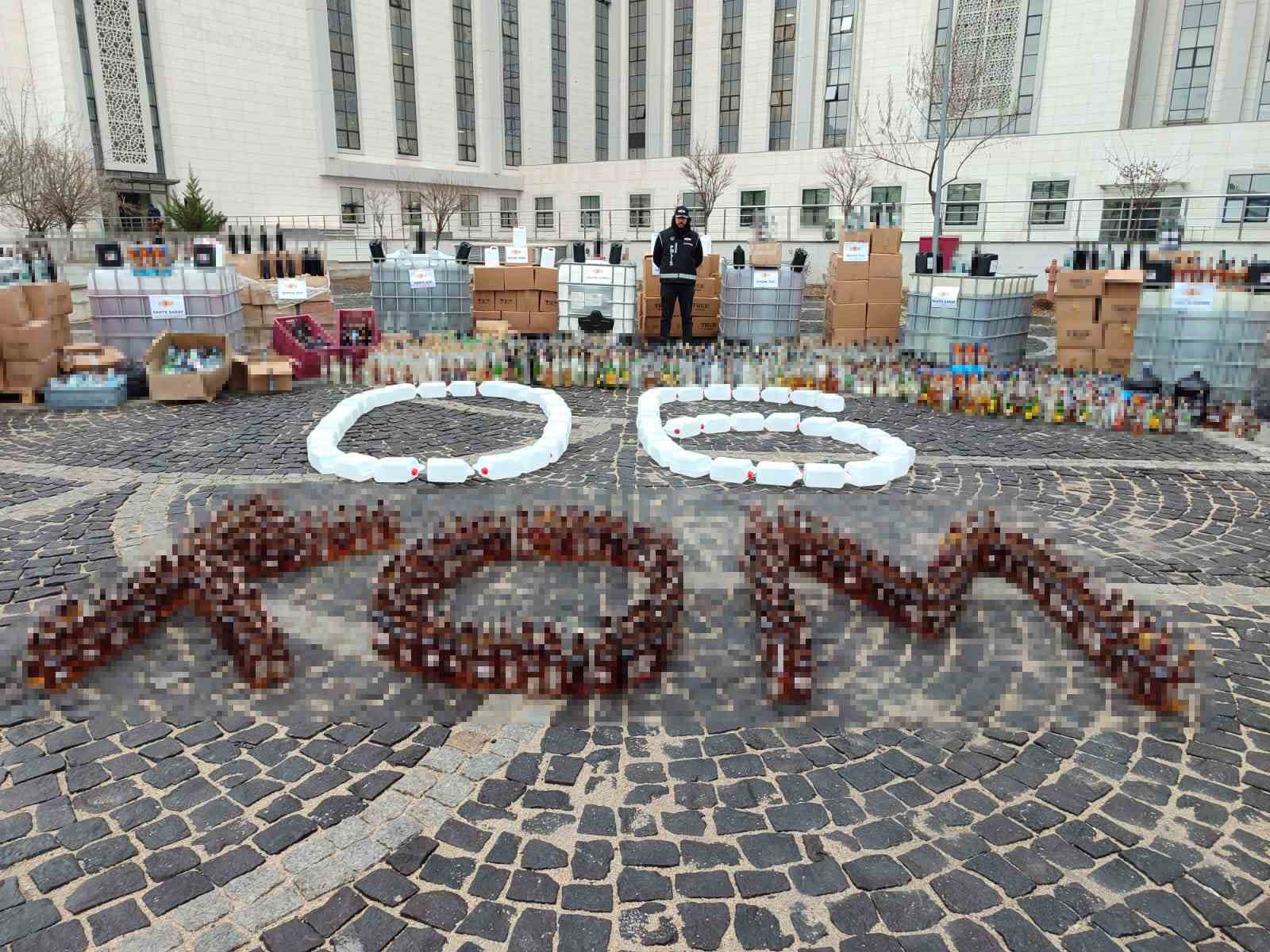 Ankara’da ele geçirilen sahte içkiler sergilendi