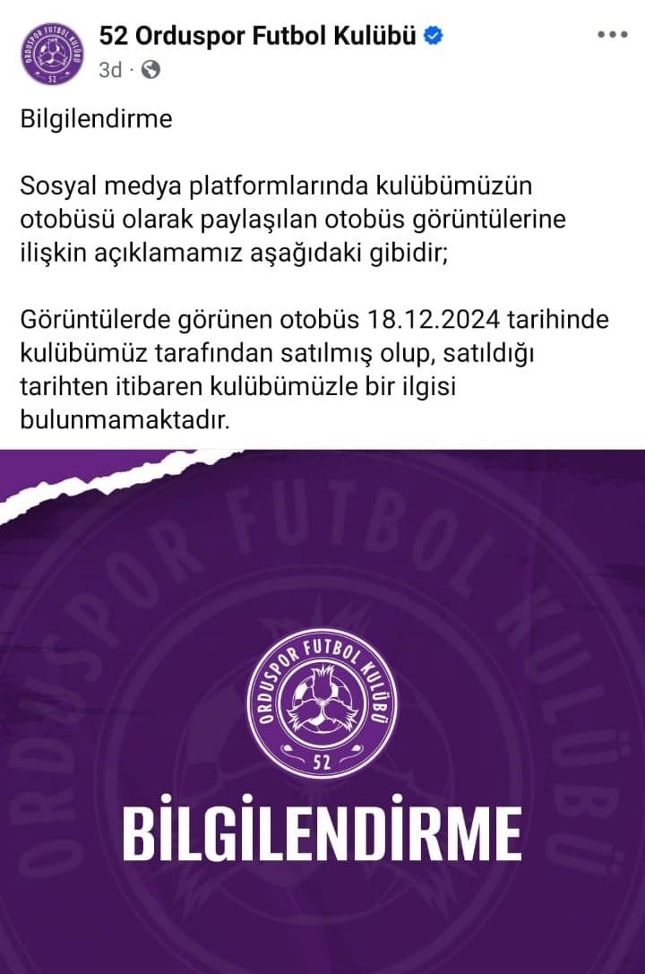 Suriye’de görülen Orduspor otobüsüne ilişkin kulüpten açıklama: “Otobüs satılmıştır”
