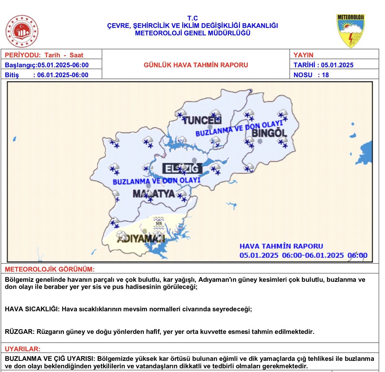 Meteorolojiden buzlanma ve çığ uyarısı