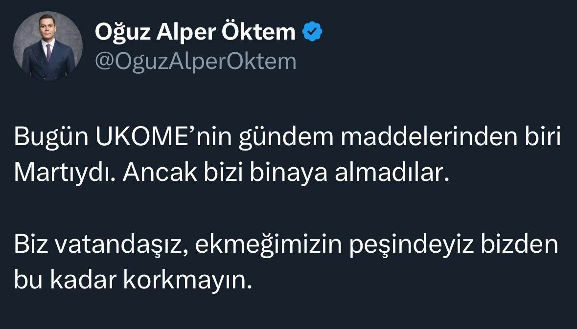 Martı kurucusu Oğuz Alper Öktem UKOME’ye alınmadı