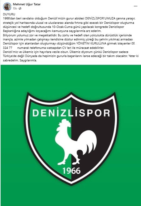 Denizlispor’a başkan adayı çıktı
