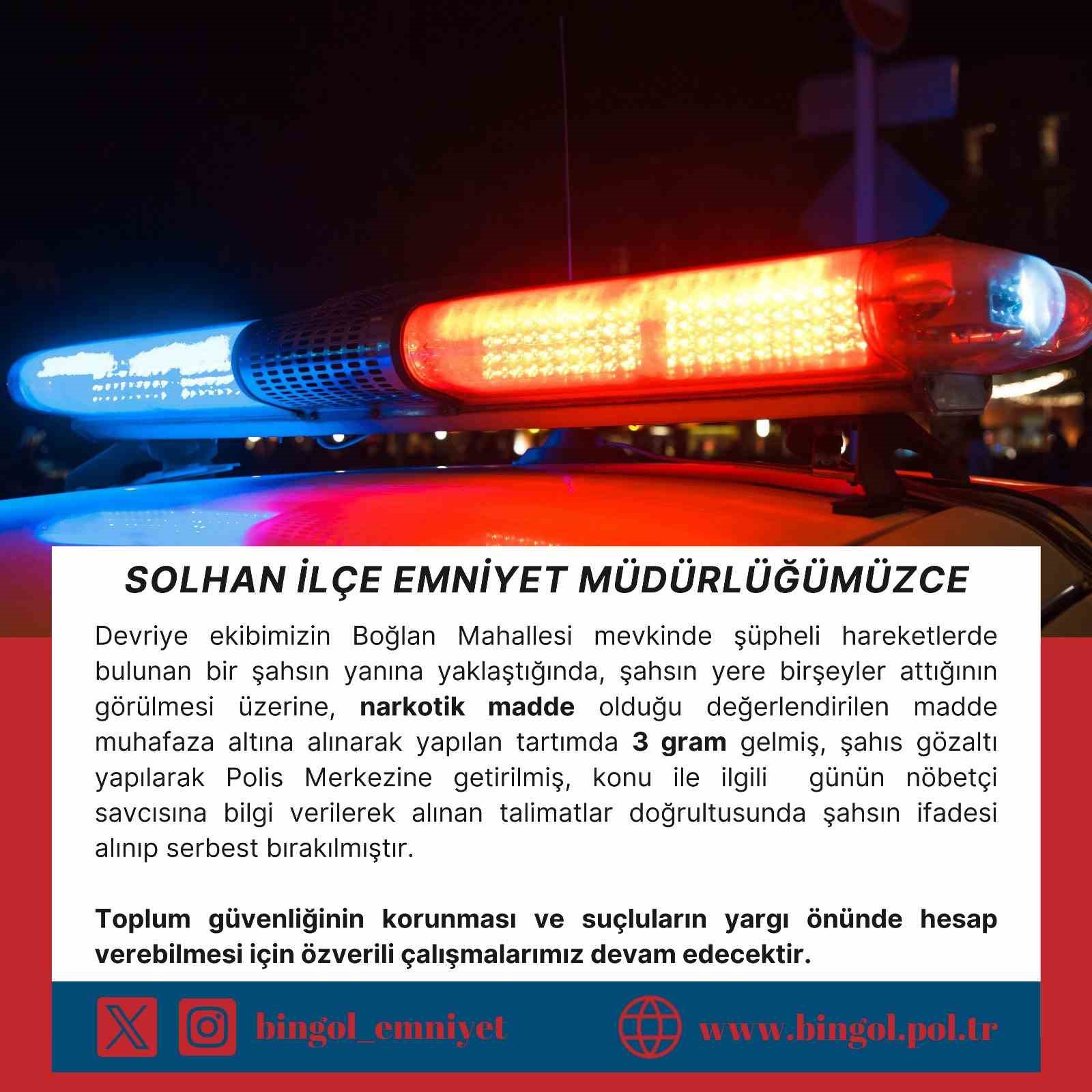 Bingöl’de üzerindeki uyuşturucuyu atan şahıs polisten kaçamadı