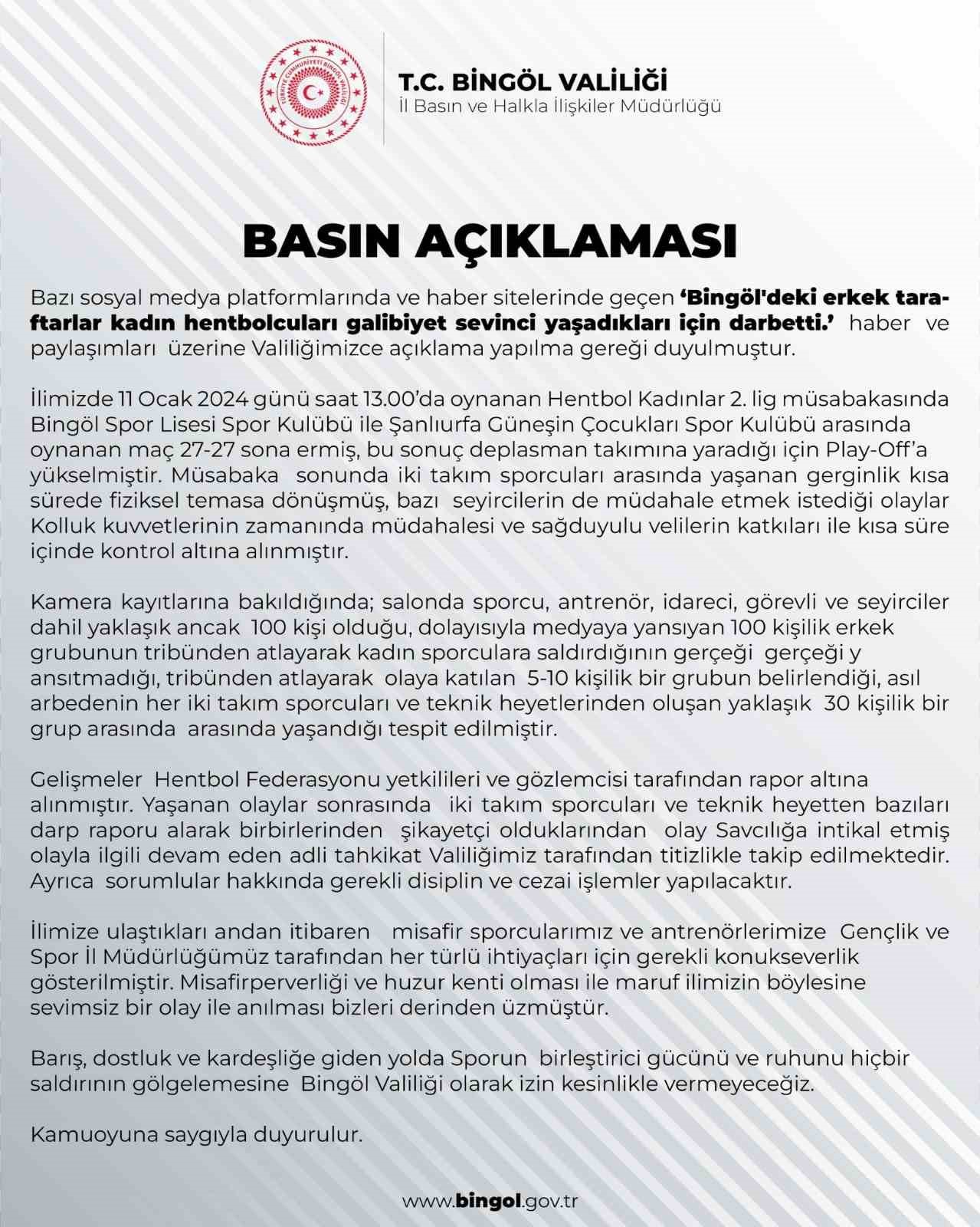 Bingöl Valiliği’nden açıklama