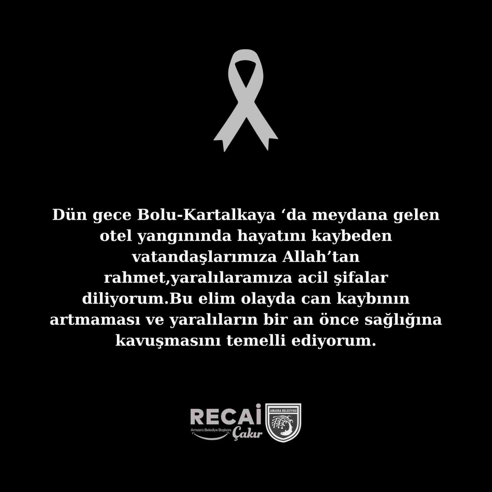 Başkan &Ccedil;akır&rsquo;dan Bolu&rsquo;ya taziye mesajı
