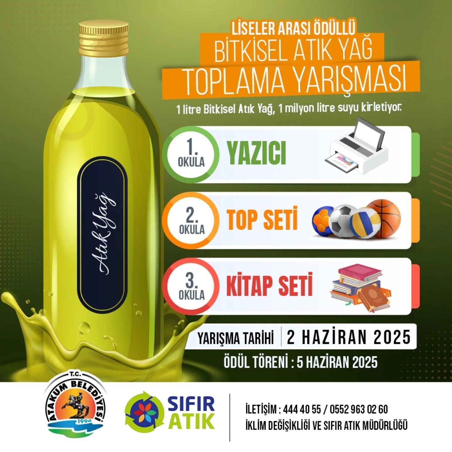 Atakum’da liseler arası bitkisel atık yağ toplama yarışması