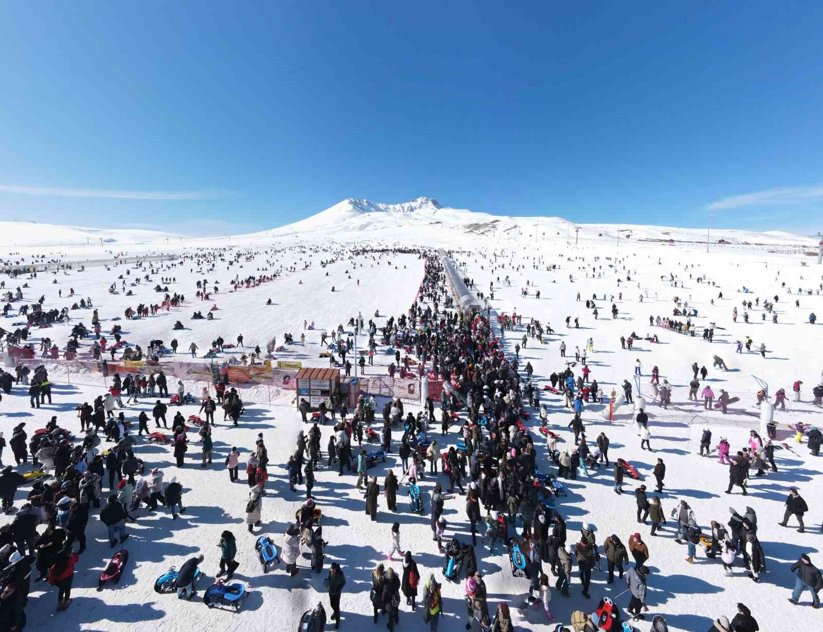 Erciyes’te hafta sonu yoğunluğu, binlerce turist pistlerde