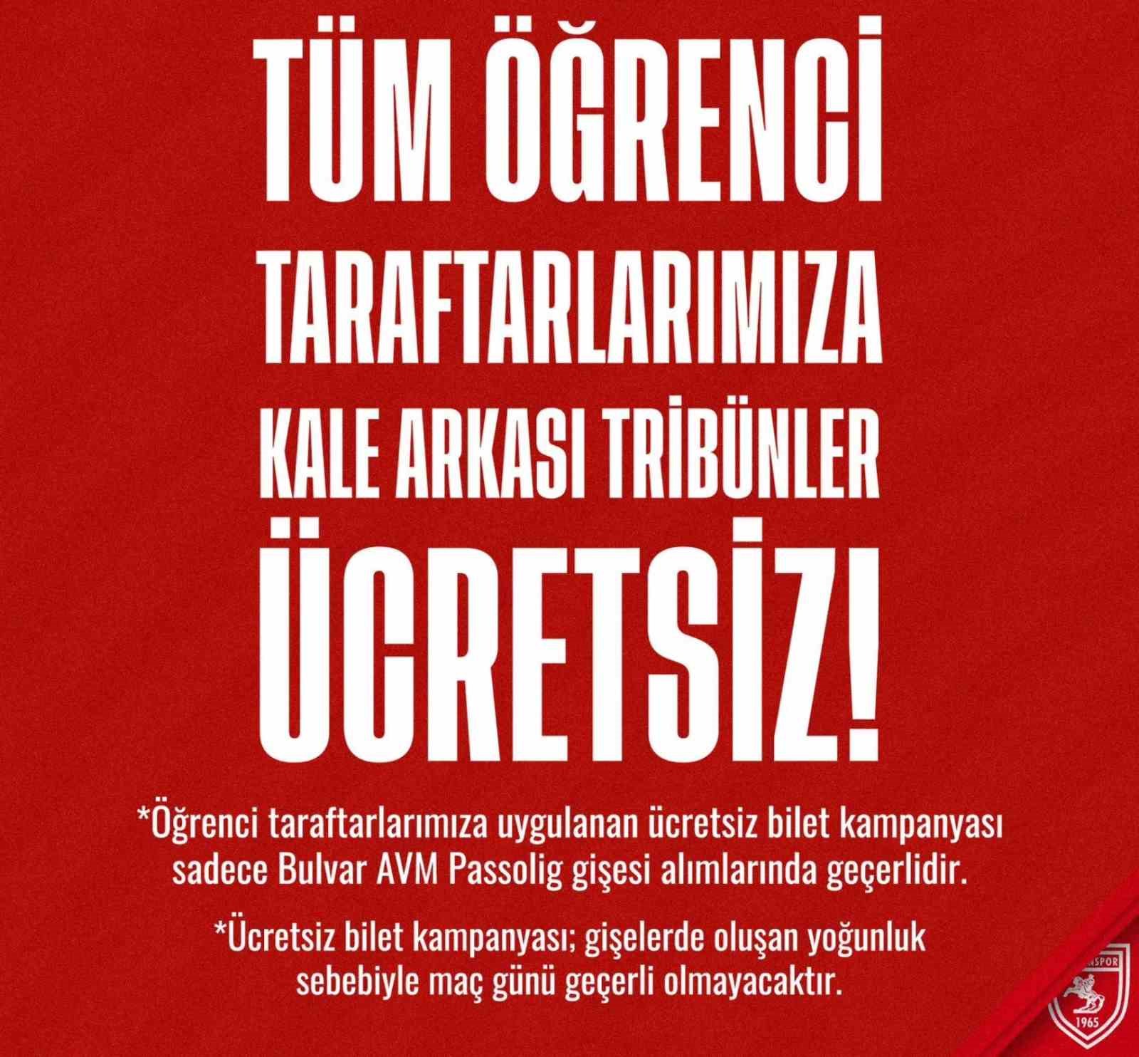 Samsunspor - Hatayaspor maçı biletleri öğrencilere ücretsiz