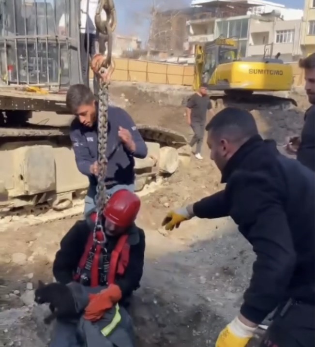 Fore kazık kuyusuna düşen kedi itfaiye ekipleri tarafından kurtarıldı