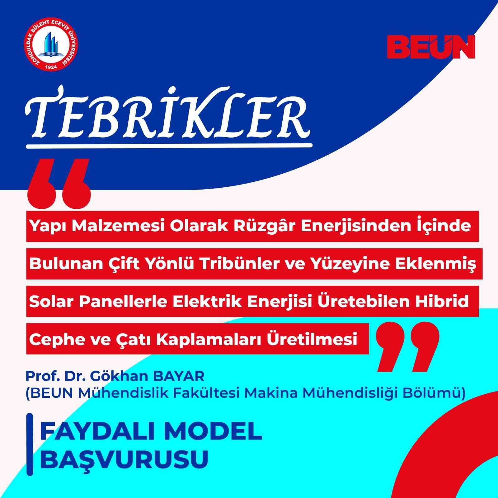 BEUN Öğretim Üyesi Prof. Dr. Bayar’ın çevre dostu faydalı model başvurusu tescillendi