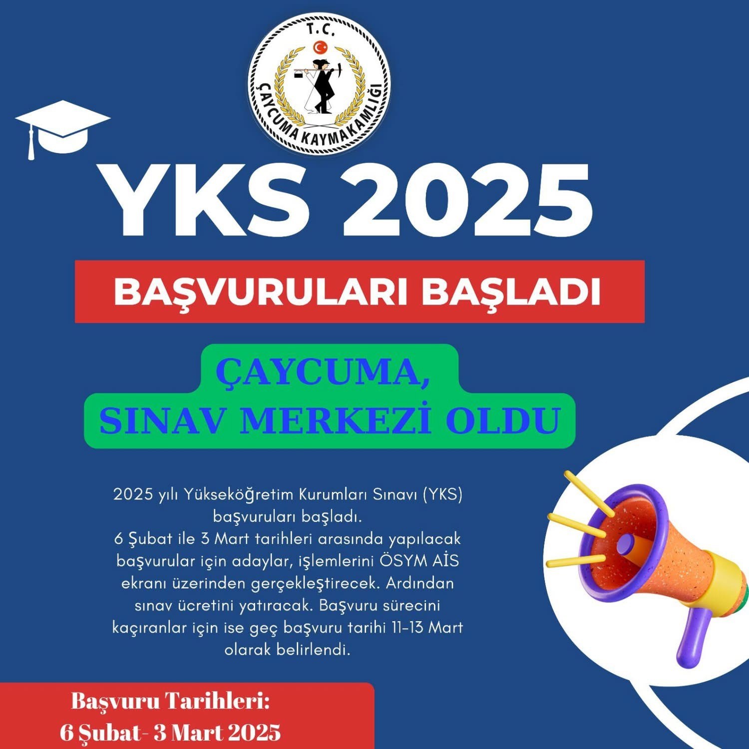 &Ccedil;aycuma YKS sınav merkezi oldu
