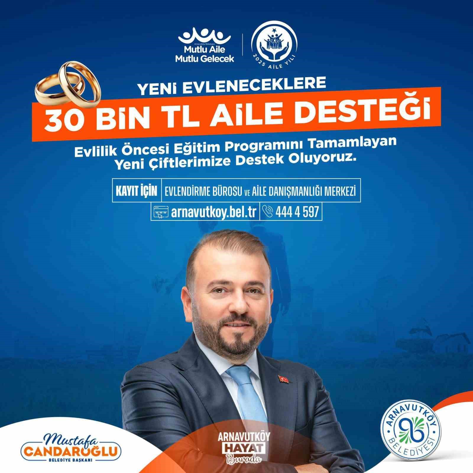Arnavutköy Belediyesi’nden yeni evlenecek çiftlere 30 bin TL aile desteği