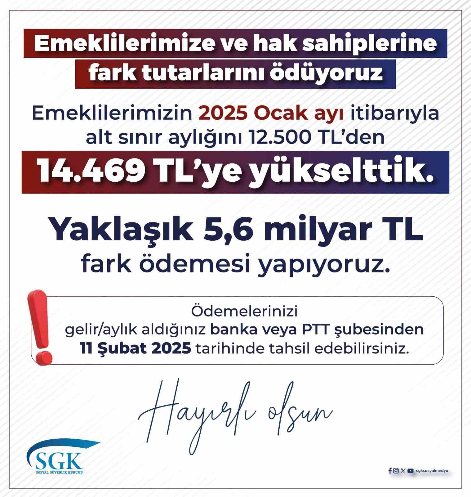 Emeklilerin zam farkı ödemeleri yarın hesaplara yatırılacak