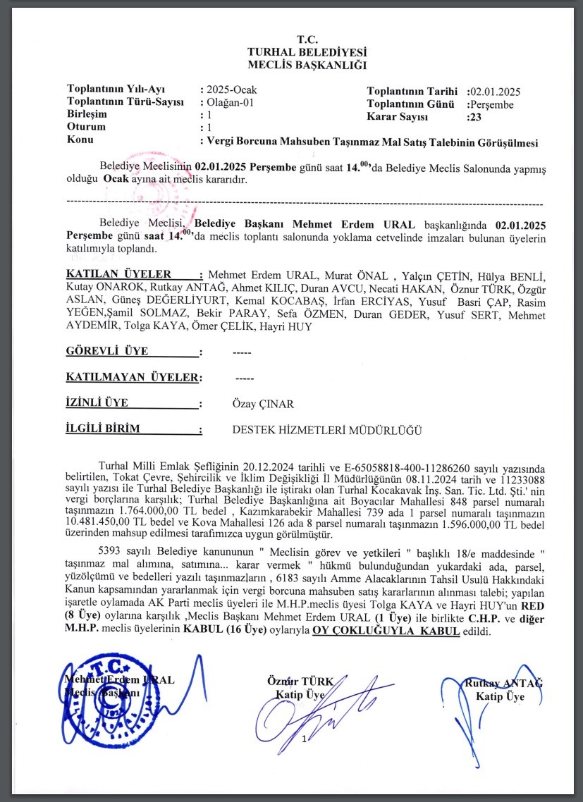 CHP&rsquo;li Turhal Belediyesi &uuml;zerinde camilerin de olduğu arazileri satışa &ccedil;ıkardı
