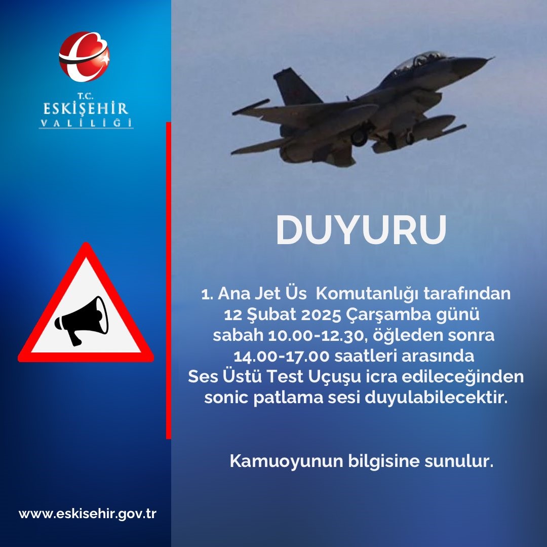 Eskişehir için sonic patlama sesi uyarısı
