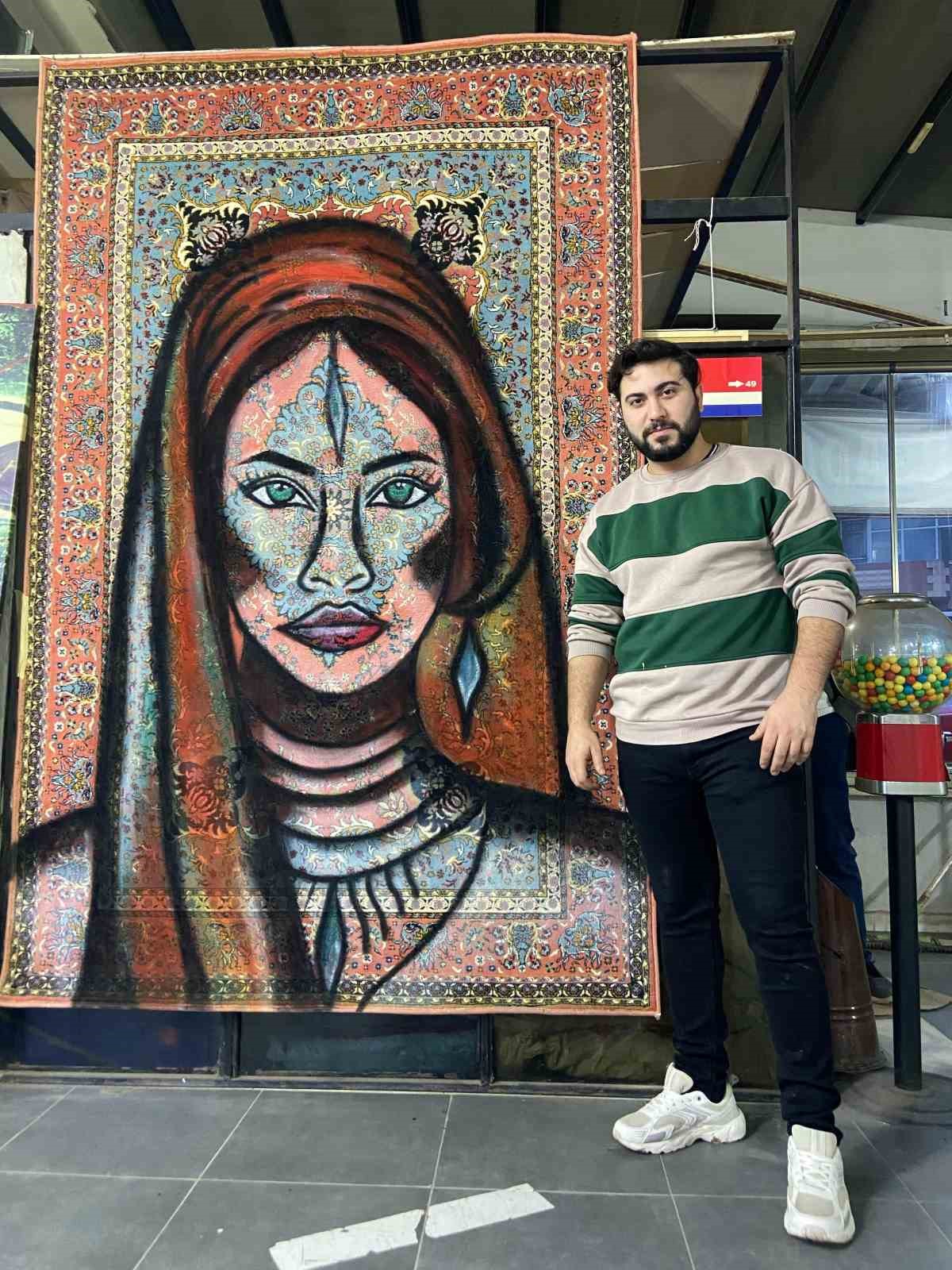 Bandırma’da sprey boya ile eski halılar sanata dönüşüyor