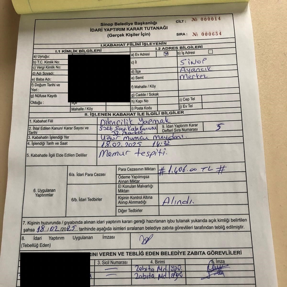 Sinop’ta dilenci operasyonu