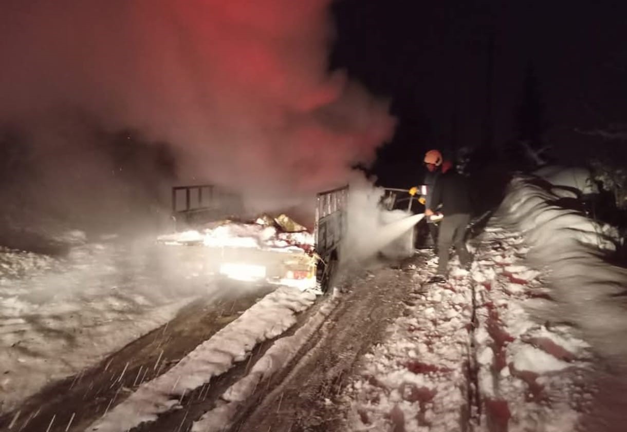 Artvin’de seyir halindeki kamyon alevlere teslim oldu