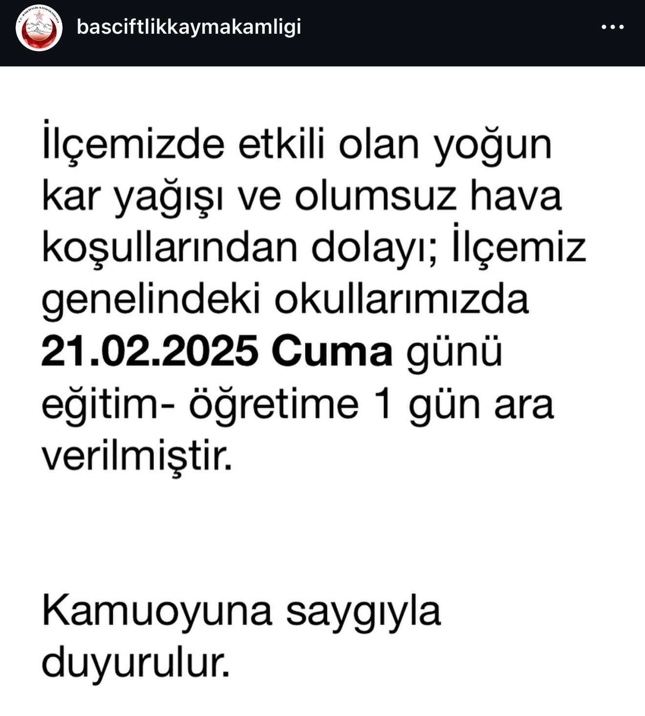 Başçiftlik ilçesinde eğitime kar engeli