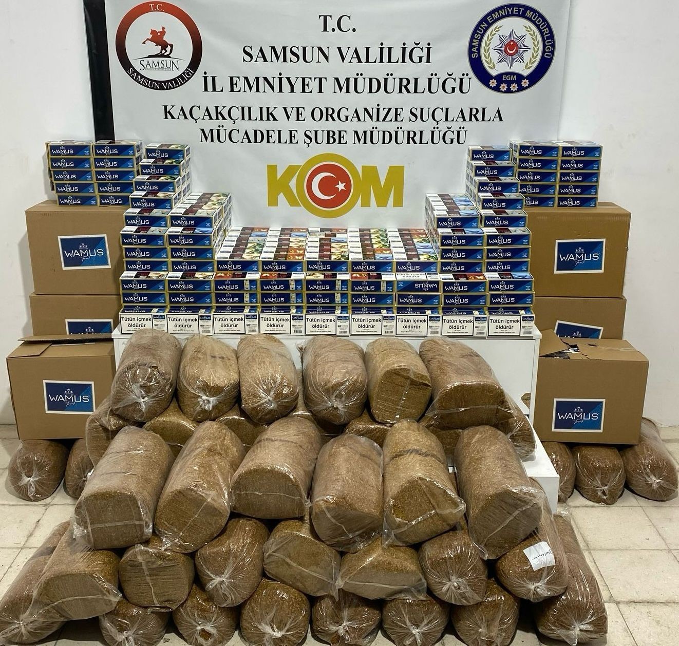 Samsun’da 177 bin adet kaçak makaron ve 350 kilo tütün ele geçirildi